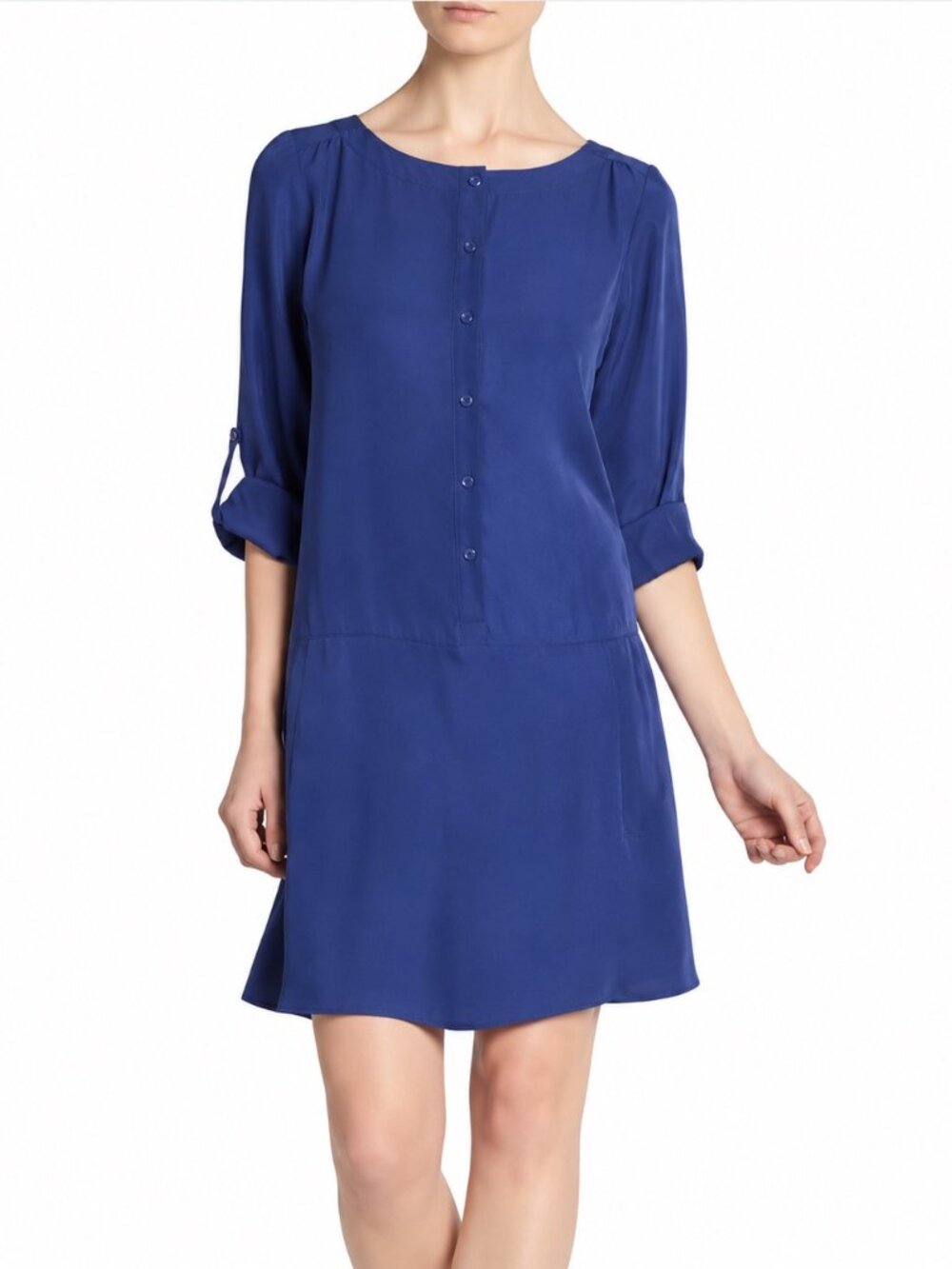 Eileen Fisher 100% Silk Royal Blue Tunic Blouse Size S
